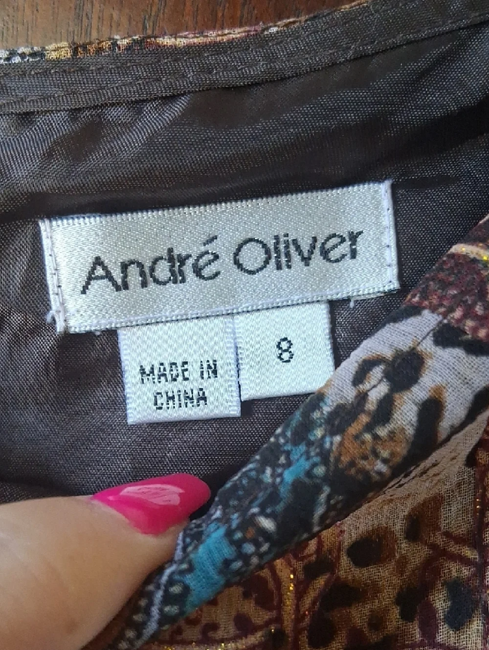 New! Andre Oliver Paisley and Leopard Print Midi Skirt in Brown and Gold Sz 8 - Picture 5 of 11